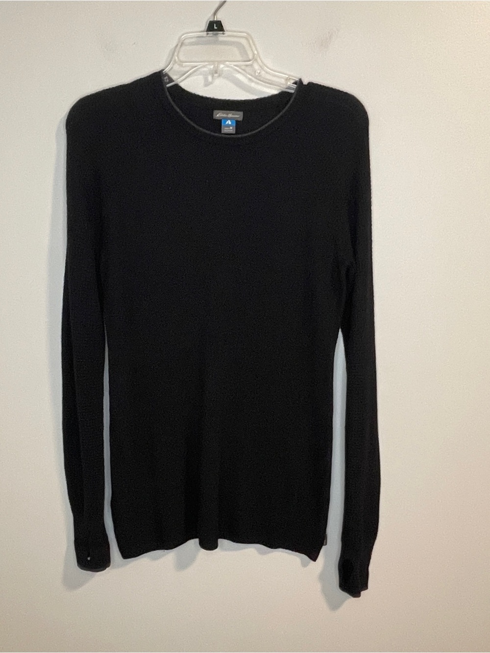 Eddie Bauer Black Crewneck Lightweight Baselayer Wool Blend Sweater